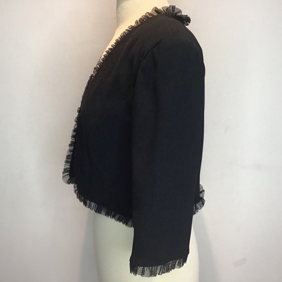 Maggy London open front bolero cropped netting trimmed lined black jacket size 8 - Picture 2 of 7